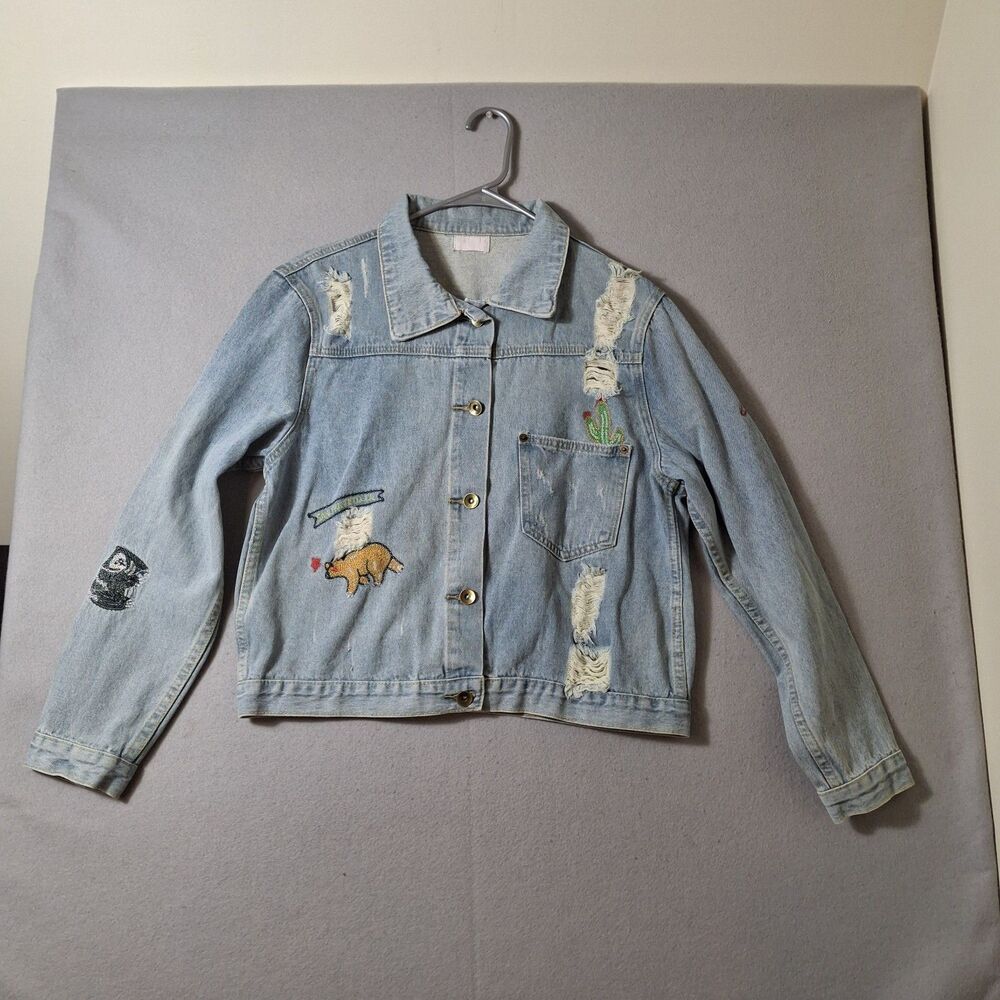 Karlie Women’s Embroidered Denim Jeans Jacket Medium Bohemian Retro